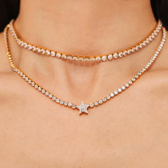 Wholesale Light Luxury Niche Titanium Steel Zircon Necklace With Geometric Pattern And Gold Plated Treatment For Women