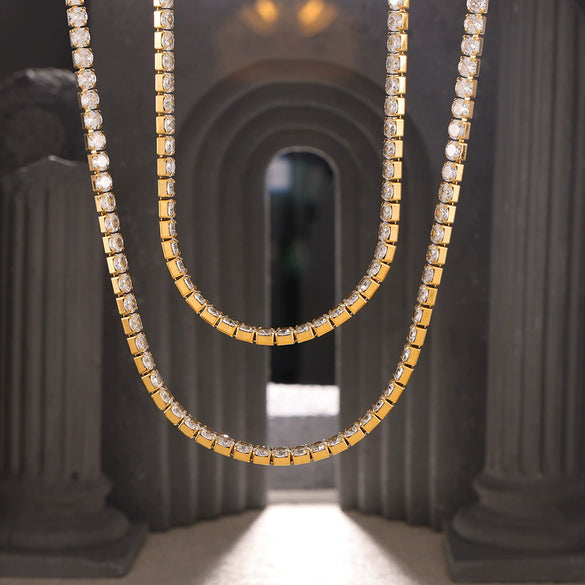 Wholesale Light Luxury Niche Titanium Steel Zircon Necklace With Geometric Pattern And Gold Plated Treatment For Women