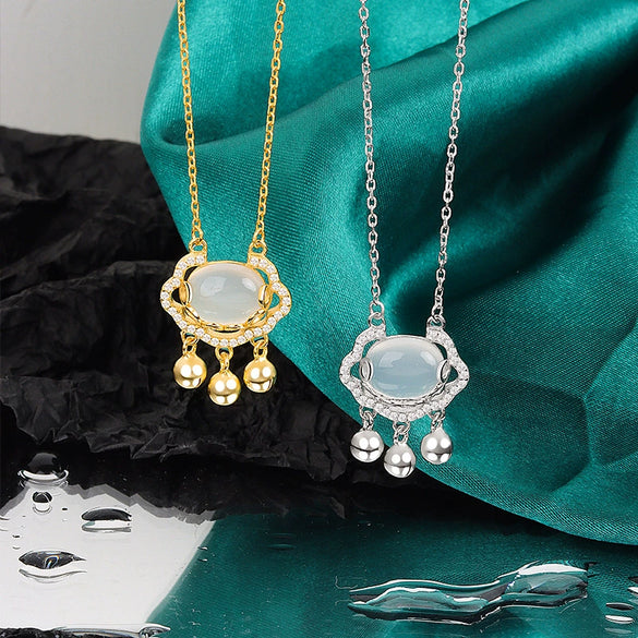 Wholesale Light Luxury Niche White Chalcedony Ping An Lock 925 Sterling Silver Necklace For Women Electroplated
