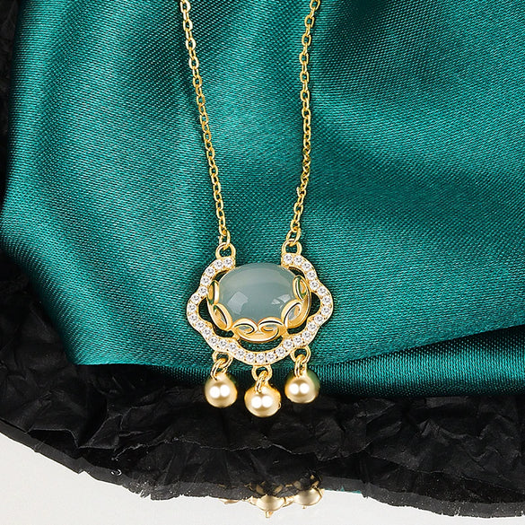 Wholesale Light Luxury Niche White Chalcedony Ping An Lock 925 Sterling Silver Necklace For Women Electroplated