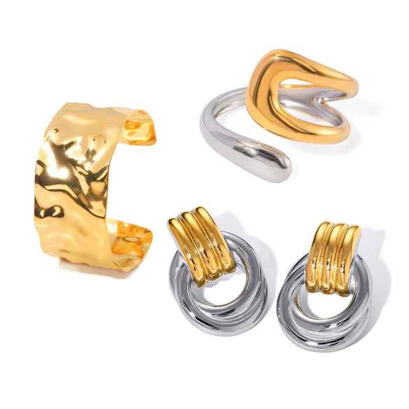 Wholesale Light Luxury Niche Women's Titanium Non Fading Stainless Steel Jewelry Set With Electroplating Earrings Bracelet And Ring