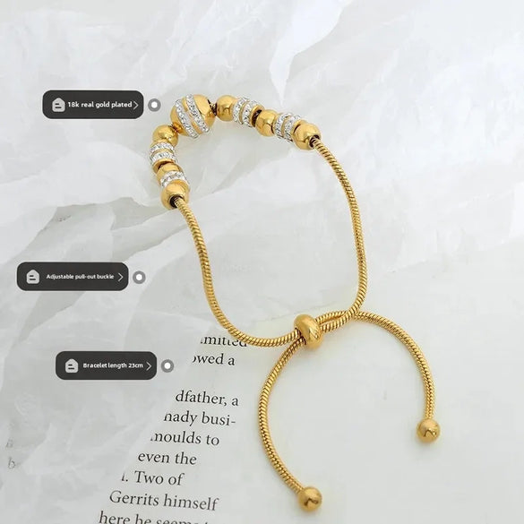 Wholesale Light Luxury Nonfading Geometric Titanium Steel Gold Plated Diamond Beaded Women's Bracelet