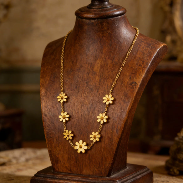 Wholesale Light Luxury Plants And Flowers Stainless Steel Titanium Steel 18K Goldplated Daisy Necklace And Anklet