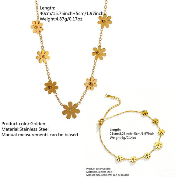 Wholesale Light Luxury Plants And Flowers Stainless Steel Titanium Steel 18K Goldplated Daisy Necklace And Anklet