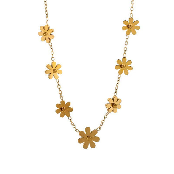 Wholesale Light Luxury Plants And Flowers Stainless Steel Titanium Steel 18K Goldplated Daisy Necklace And Anklet