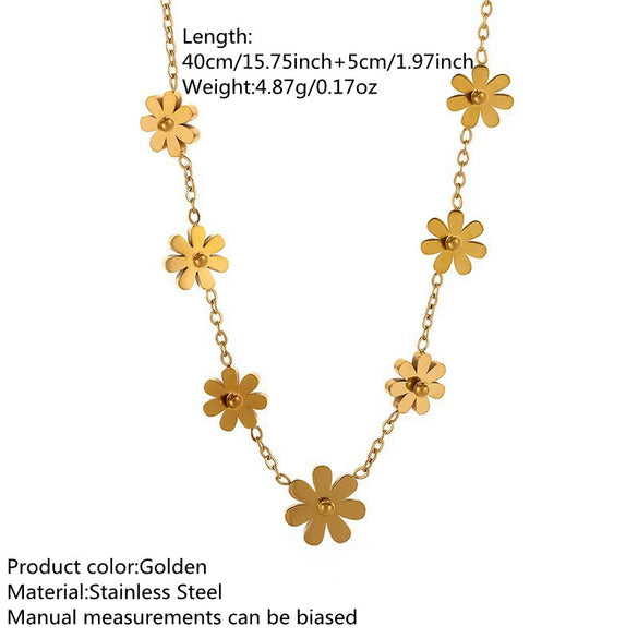 Wholesale Light Luxury Plants And Flowers Stainless Steel Titanium Steel 18K Goldplated Daisy Necklace And Anklet