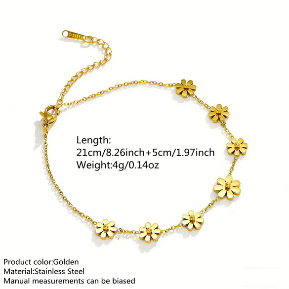 Wholesale Light Luxury Plants And Flowers Stainless Steel Titanium Steel 18K Goldplated Daisy Necklace And Anklet