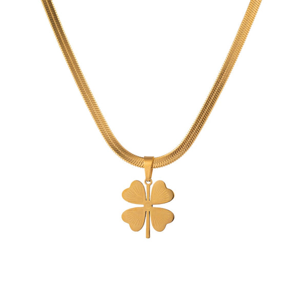 Wholesale Light Luxury Plants Flowers Fourleaf Clover Titanium Steel Electroplated Snake Bone Chain Necklace For Women