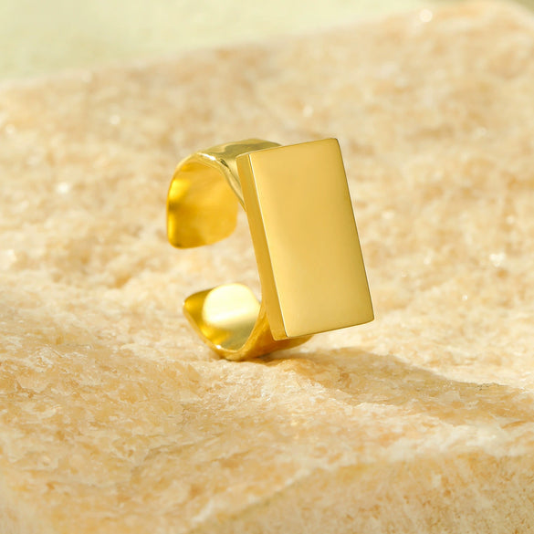 Wholesale Light Luxury Rectangular Stainless Steel Ring With Electroplating Jewelry