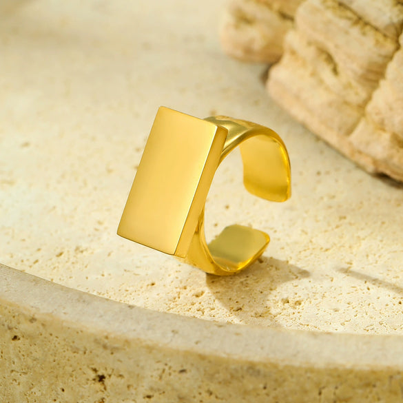 Wholesale Light Luxury Rectangular Stainless Steel Ring With Electroplating Jewelry