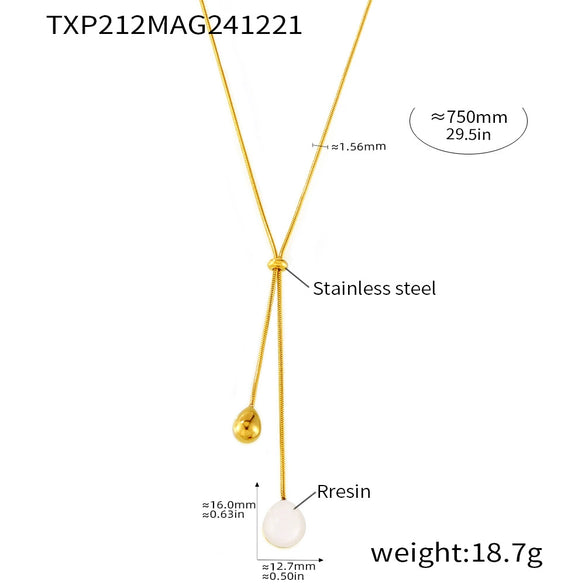 Wholesale Light Luxury Resin Tassel Pendant Stainless Steel 18K Gold Plated Long Necklace With Woolen Chain And Geometric Design