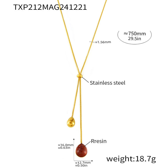 Wholesale Light Luxury Resin Tassel Pendant Stainless Steel 18K Gold Plated Long Necklace With Woolen Chain And Geometric Design