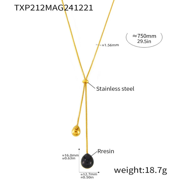 Wholesale Light Luxury Resin Tassel Pendant Stainless Steel 18K Gold Plated Long Necklace With Woolen Chain And Geometric Design