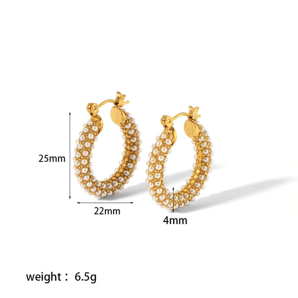 Wholesale Light Luxury Retro Earrings Stainless Steel Zirconium Pearl Geometric Electroplating For Women