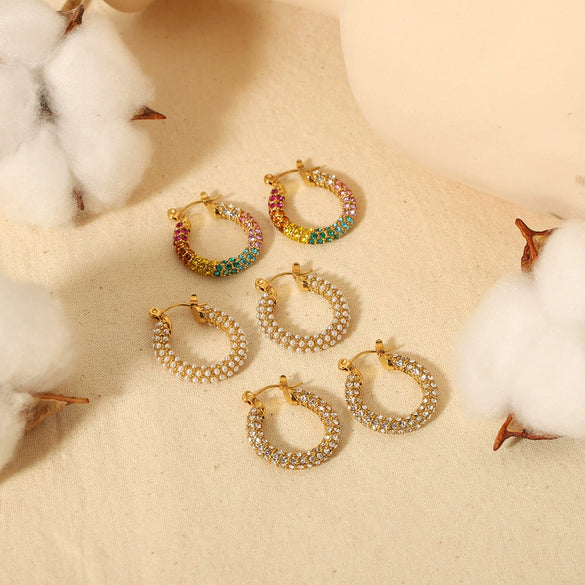 Wholesale Light Luxury Retro Earrings Stainless Steel Zirconium Pearl Geometric Electroplating For Women