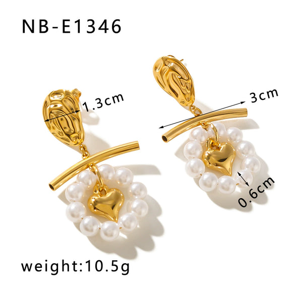 Wholesale Light Luxury Retro Embossed Stereo Heart Pearl Earrings For Women Stainless Steel 18K Vacuum Plated Ear Jewelry