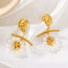 Wholesale Light Luxury Retro Embossed Stereo Heart Pearl Earrings For Women Stainless Steel 18K Vacuum Plated Ear Jewelry
