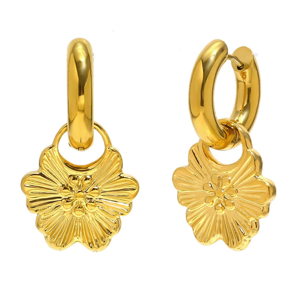 Wholesale Light Luxury Retro Geometric Flower Stainless Steel Electroplated Earrings For Women
