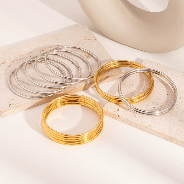 Wholesale Light Luxury Retro Simple Stainless Steel Ring Bracelet Suit With Pvd Furnace Vacuum Real Gold Plating