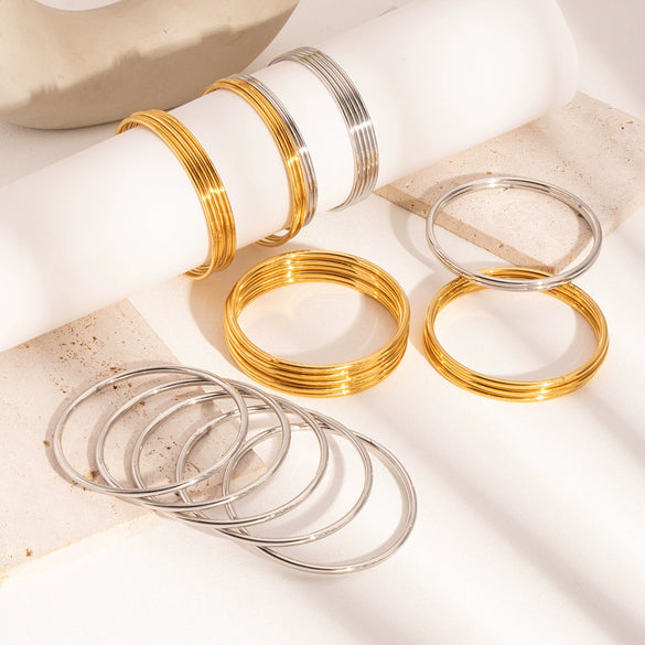Wholesale Light Luxury Retro Simple Stainless Steel Ring Bracelet Suit With Pvd Furnace Vacuum Real Gold Plating