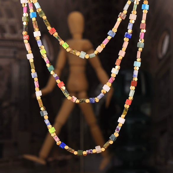 Wholesale Light Luxury Retro Style Natural Stone Abacus Beads Titanium Steel Handmade Electroplated Beaded Necklace For Women