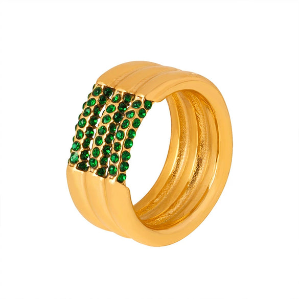 Wholesale Light Luxury Retro Titanium Steel Ring With 18K Gold Plated And Inlaid Czech Diamond Geometric Pattern For Women