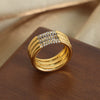 Wholesale Light Luxury Retro Titanium Steel Ring With 18K Gold Plated And Inlaid Czech Diamond Geometric Pattern For Women