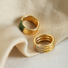 Wholesale Light Luxury Retro Titanium Steel Ring With 18K Gold Plated And Inlaid Czech Diamond Geometric Pattern For Women