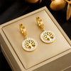 Wholesale Light Luxury Round Diamond Embedded Life Tree Earrings In Titanium Steel With Geometric Design And Electroplating Treatment