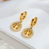 Wholesale Light Luxury Round Diamond Embedded Life Tree Earrings In Titanium Steel With Geometric Design And Electroplating Treatment