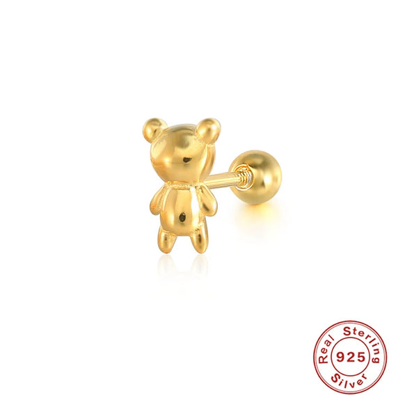 Wholesale Light Luxury S925 Sterling Silver Ins Wind Teddy Bear Stick Ear Column Spiral Soft Puncture Earrings With Geometric Design And Zirconia Processing