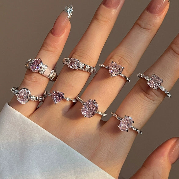 Wholesale Light Luxury S925 Sterling Silver Ring With Geometric Pattern And 8A Ice Flower Cut Powder Diamond Zircon For Women