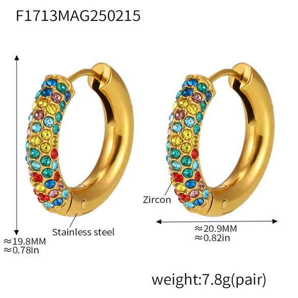 Wholesale Light Luxury Simple Circle Geometry Titanium Steel Stainless Steel Earrings With Electroplating Treatment And 5A Zircon