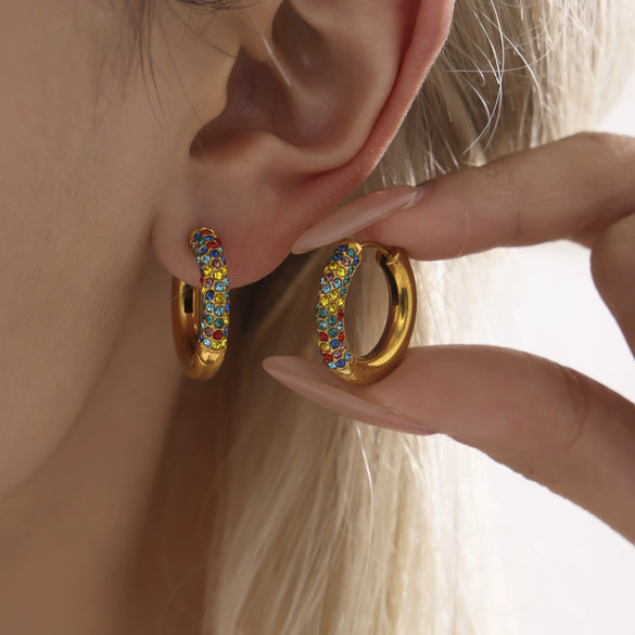 Wholesale Light Luxury Simple Circle Geometry Titanium Steel Stainless Steel Earrings With Electroplating Treatment And 5A Zircon