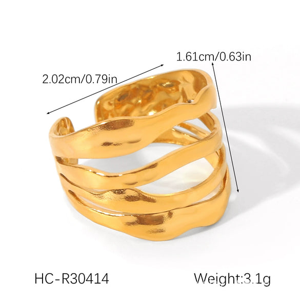 Wholesale Light Luxury Simple Non Fading Open Titanium Steel Ring With Love Flowers And Leaves Design Electroplated