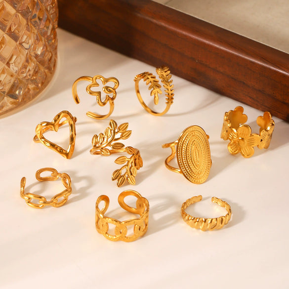Wholesale Light Luxury Simple Non Fading Open Titanium Steel Ring With Love Flowers And Leaves Design Electroplated
