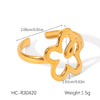 Wholesale Light Luxury Simple Non Fading Open Titanium Steel Ring With Love Flowers And Leaves Design Electroplated