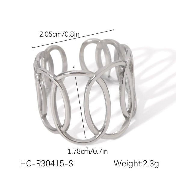 Wholesale Light Luxury Simple Non Fading Open Titanium Steel Ring With Love Flowers And Leaves Design Electroplated
