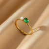 Wholesale Light Luxury Simple Rectangular Emerald Zircon Ring Stainless Steel 18K Gold Plated Electroplated Women's
