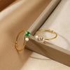 Wholesale Light Luxury Simple Rectangular Emerald Zircon Ring Stainless Steel 18K Gold Plated Electroplated Women's