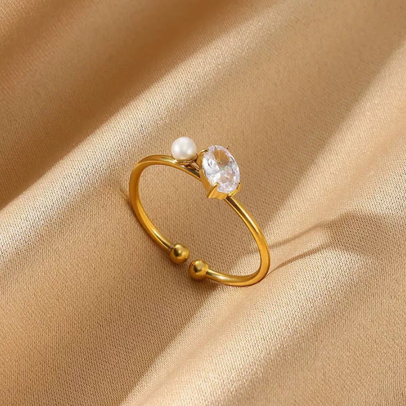Wholesale Light Luxury Simple Rectangular Emerald Zircon Ring Stainless Steel 18K Gold Plated Electroplated Women's