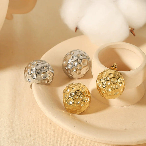 Wholesale Light Luxury Sports Style Geometric Stainless Steel Electroplated Spherical Earrings For Women