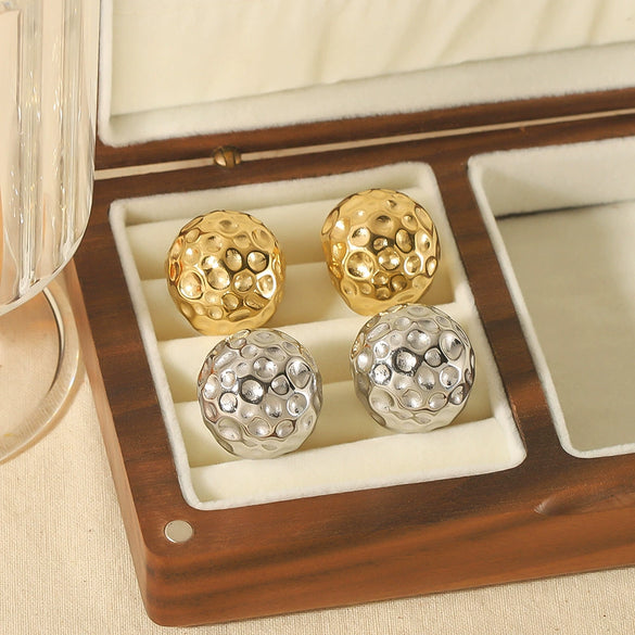 Wholesale Light Luxury Sports Style Geometric Stainless Steel Electroplated Spherical Earrings For Women