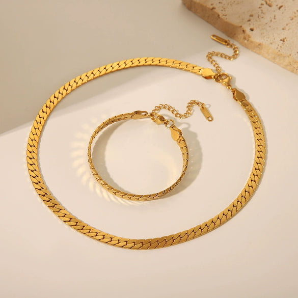 Wholesale Light Luxury Square Rectangular Stainless Steel Necklace And Bracelet With Cuban Chain Pvd Furnace Real Gold Electroplating For Unisex