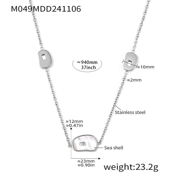 Wholesale Light Luxury Stainless Steel And White Seashell Geometric Long Stacked Necklace For Women With Electroplating