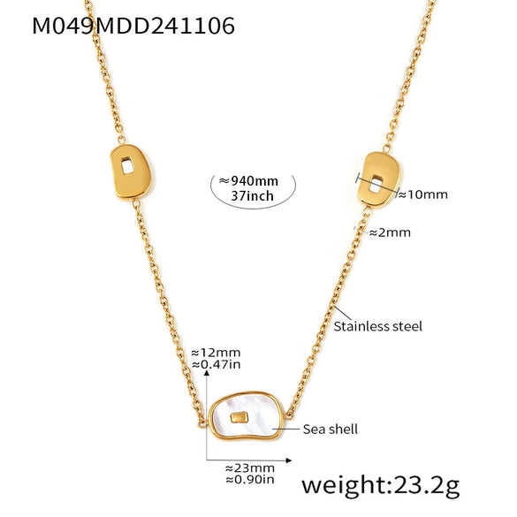 Wholesale Light Luxury 316L Stainless Steel And White Seashells Geometric Pattern Long Stacked Necklace For Women Electroplated