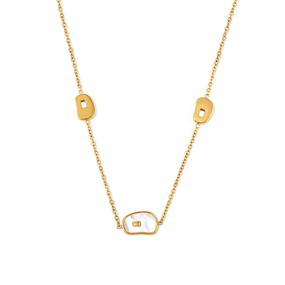Wholesale Light Luxury 316L Stainless Steel And White Seashells Geometric Pattern Long Stacked Necklace For Women Electroplated