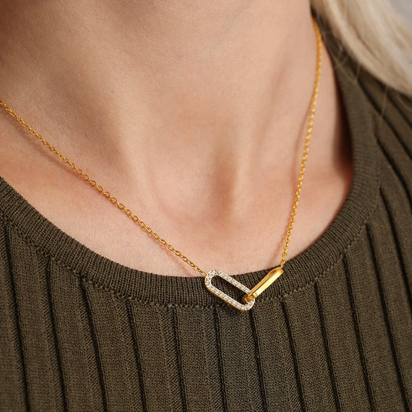 Wholesale Light Luxury Stainless Steel And Zircon Ferris Wheel Square Double Ring Buckle Inlaid Pendant Clavicle Chain And Bracelet Jewelry For Women Electroplated