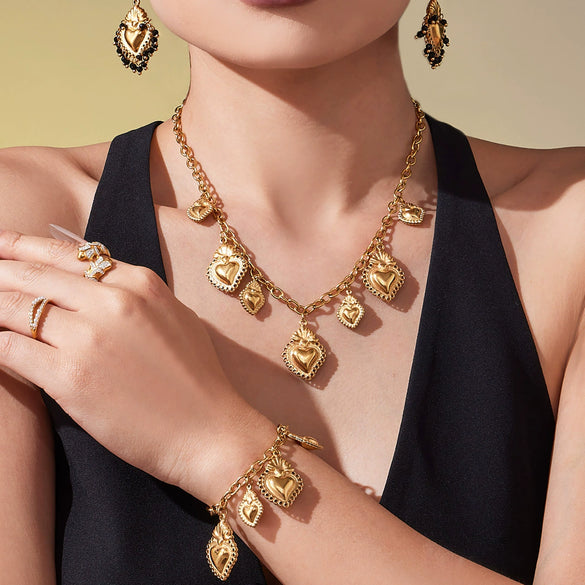 Wholesale Light Luxury Stainless Steel Crown Heart 18K Gold Plated Jewelry Set For Women Including Necklace Bracelet And Earrings