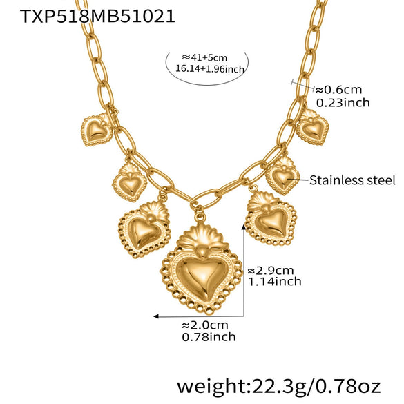 Wholesale Light Luxury Stainless Steel Crown Heart 18K Gold Plated Jewelry Set For Women Including Necklace Bracelet And Earrings